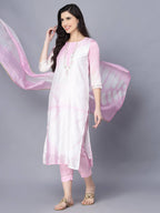 Myshka Women Pink Striped Empire Kurti with Trousers With Dupatta - Distacart
