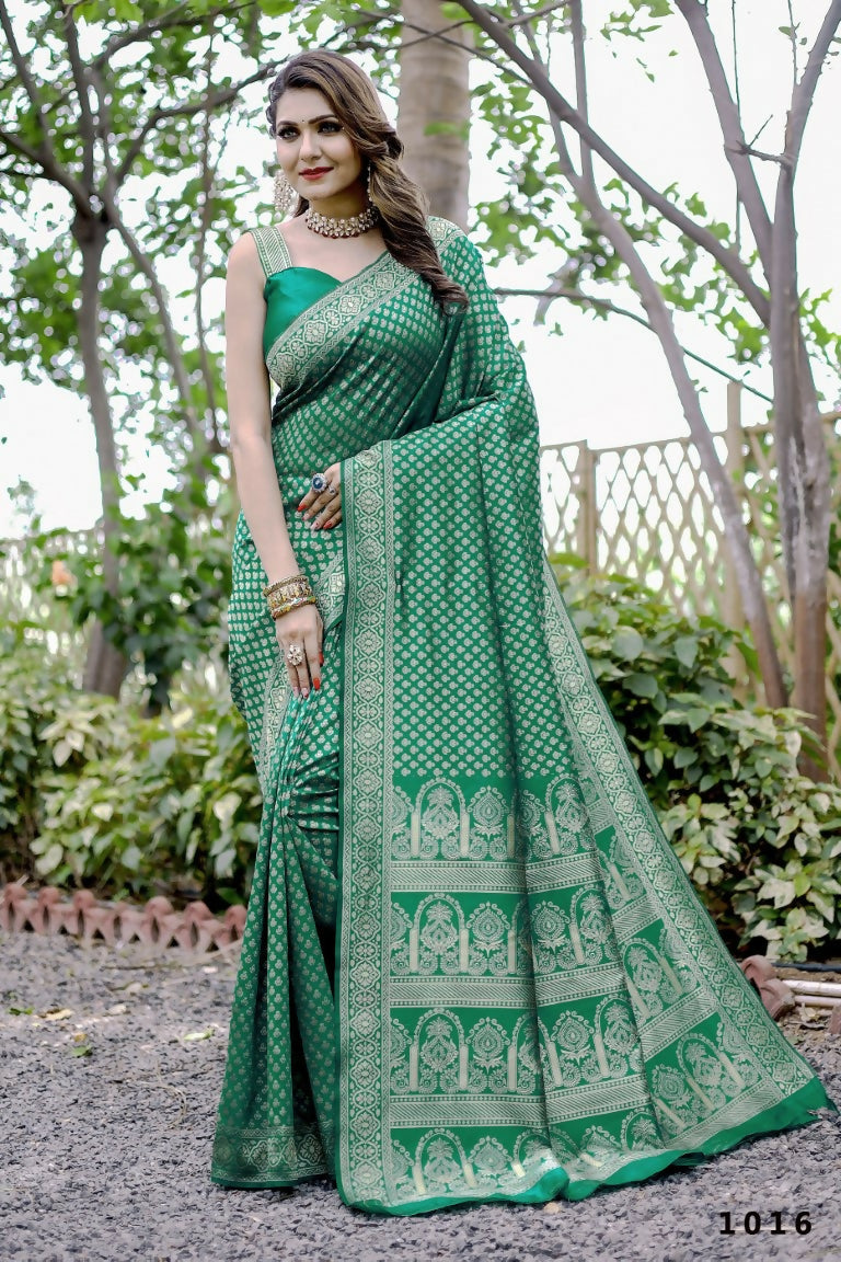 Partywear Designer Green Banarasi Silk Fancy Saree - Starwalk