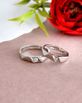 VOJ Stainless Steel Cubic Zirconia Silver Plated Adjustable Ring Set for Couple