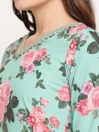 Ahalyaa Women Green Floral Printed Regular Kurta Churidar Set & With Dupatta