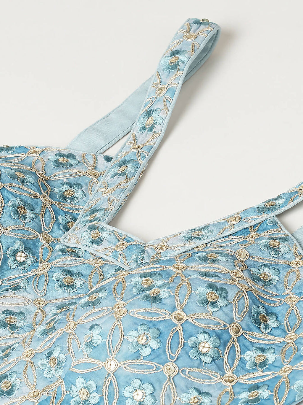House of Panchhi Turquoise Blue Organza Floral Printed Lehenga choli & Dupatta