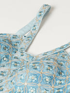 House of Panchhi Turquoise Blue Organza Floral Printed Lehenga choli & Dupatta