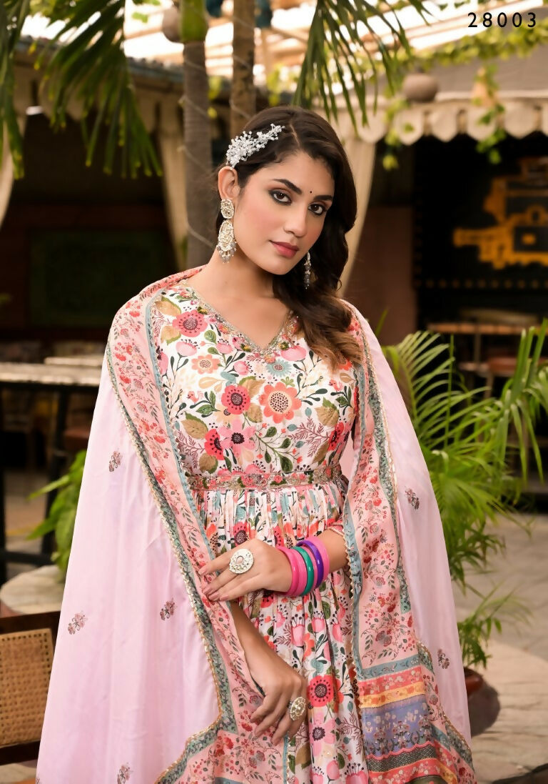 Wedding Designer Multi Soft Dola Silk Anarkali suit with Dupatta - Sanj
