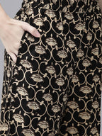 Yufta Women Black & Cream-Coloured Screen Printed Kurta with Trouser