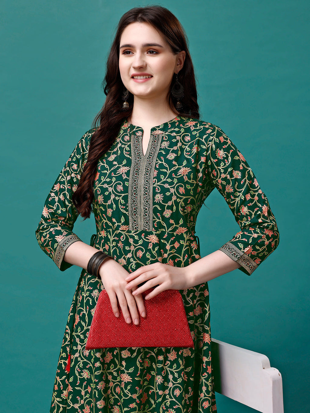 Floral Printed Rayon Flared Dress Kurta, Multicolor - Hiral Fashion