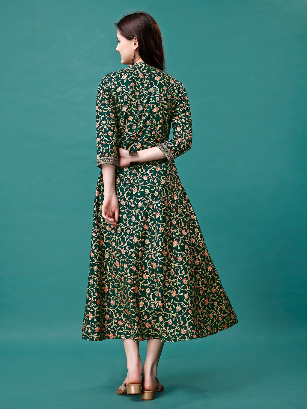 Floral Printed Rayon Flared Dress Kurta, Multicolor - Hiral Fashion