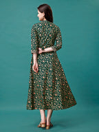 Floral Printed Rayon Flared Dress Kurta, Multicolor - Hiral Fashion