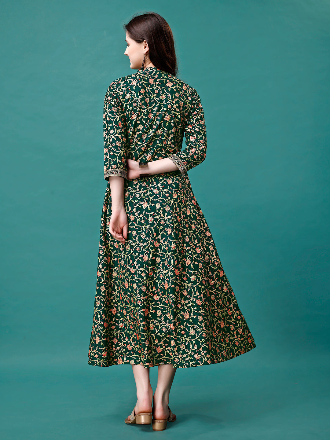 Floral Printed Rayon Flared Dress Kurta, Multicolor - Hiral Fashion