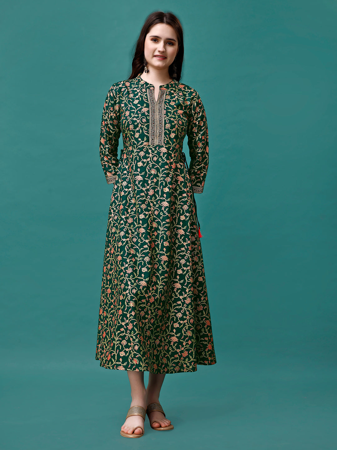 Floral Printed Rayon Flared Dress Kurta, Multicolor - Hiral Fashion