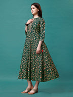 Floral Printed Rayon Flared Dress Kurta, Multicolor - Hiral Fashion
