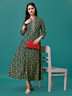 Floral Printed Rayon Flared Dress Kurta, Multicolor - Hiral Fashion