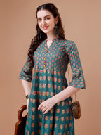 Rayon Ethnic Motifs Printed Flared Kurta, Multicolor - Hiral Fashion - Distacart