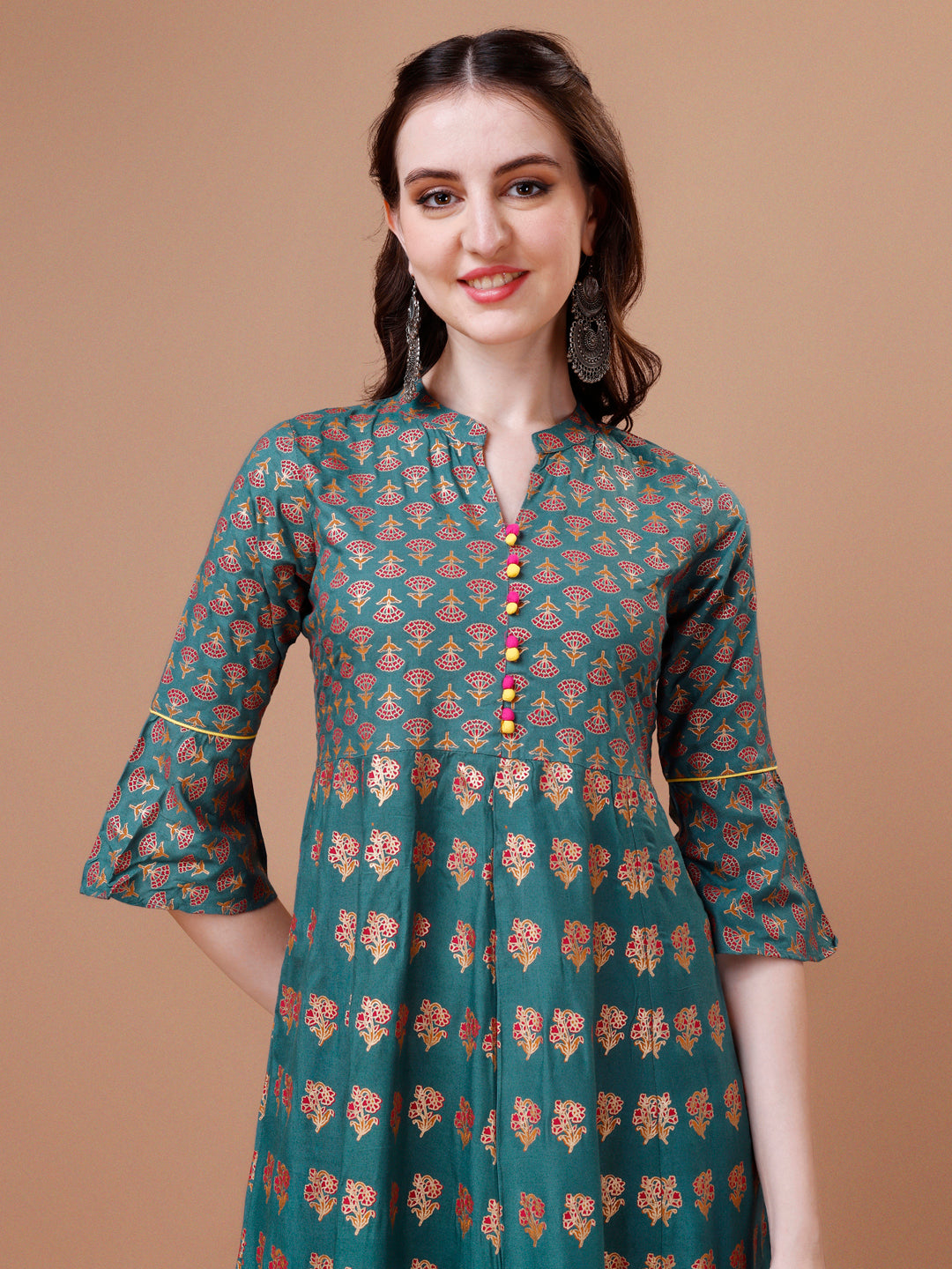 Rayon Ethnic Motifs Printed Flared Kurta, Multicolor - Hiral Fashion - Distacart