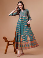 Rayon Ethnic Motifs Printed Flared Kurta, Multicolor - Hiral Fashion - Distacart