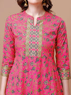 Printed Full Neck Pink Rayon Ethnic Dress, Multicolor - Hiral Fashion - Distacart