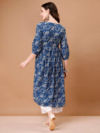 Floral Printed Flared Tie Up Neck Kurta, Multicolor - Hiral Fashion - Distacart
