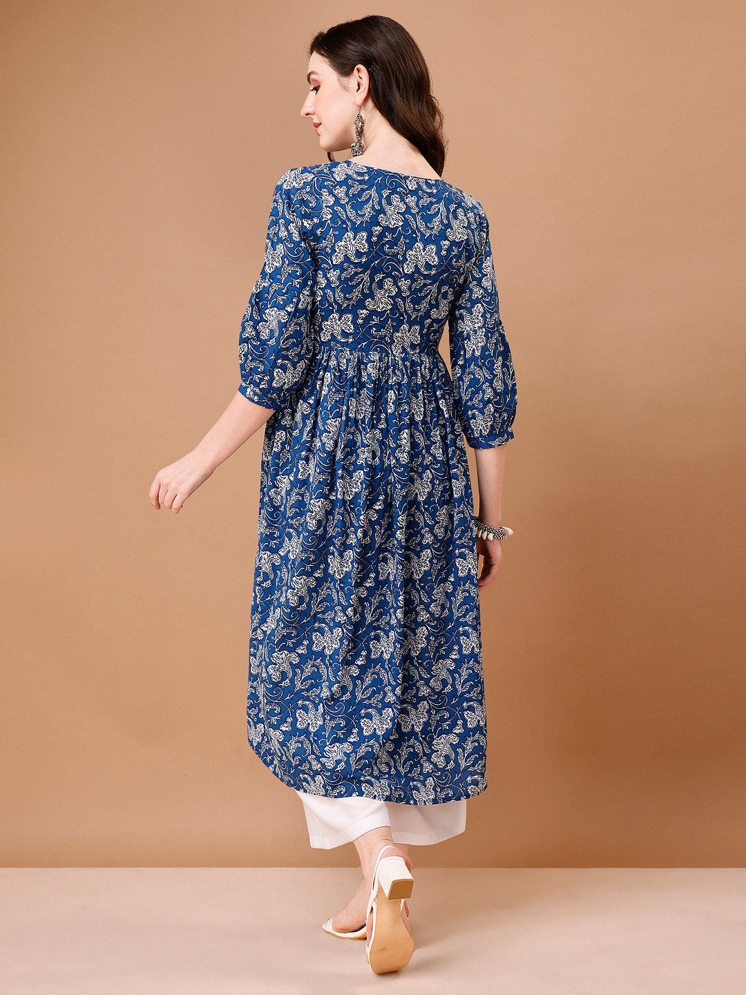 Floral Printed Flared Tie Up Neck Kurta, Multicolor - Hiral Fashion - Distacart