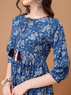 Floral Printed Flared Tie Up Neck Kurta, Multicolor - Hiral Fashion - Distacart