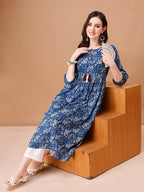 Floral Printed Flared Tie Up Neck Kurta, Multicolor - Hiral Fashion - Distacart