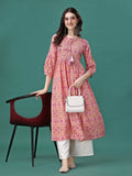 Floral Printed Flared Tie Up Neck Kurta, Multicolor - Hiral Fashion - Distacart