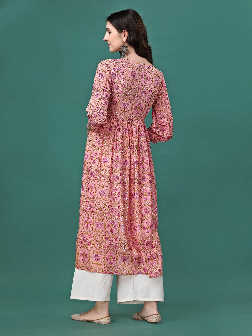 Floral Printed Flared Tie Up Neck Kurta, Multicolor - Hiral Fashion - Distacart