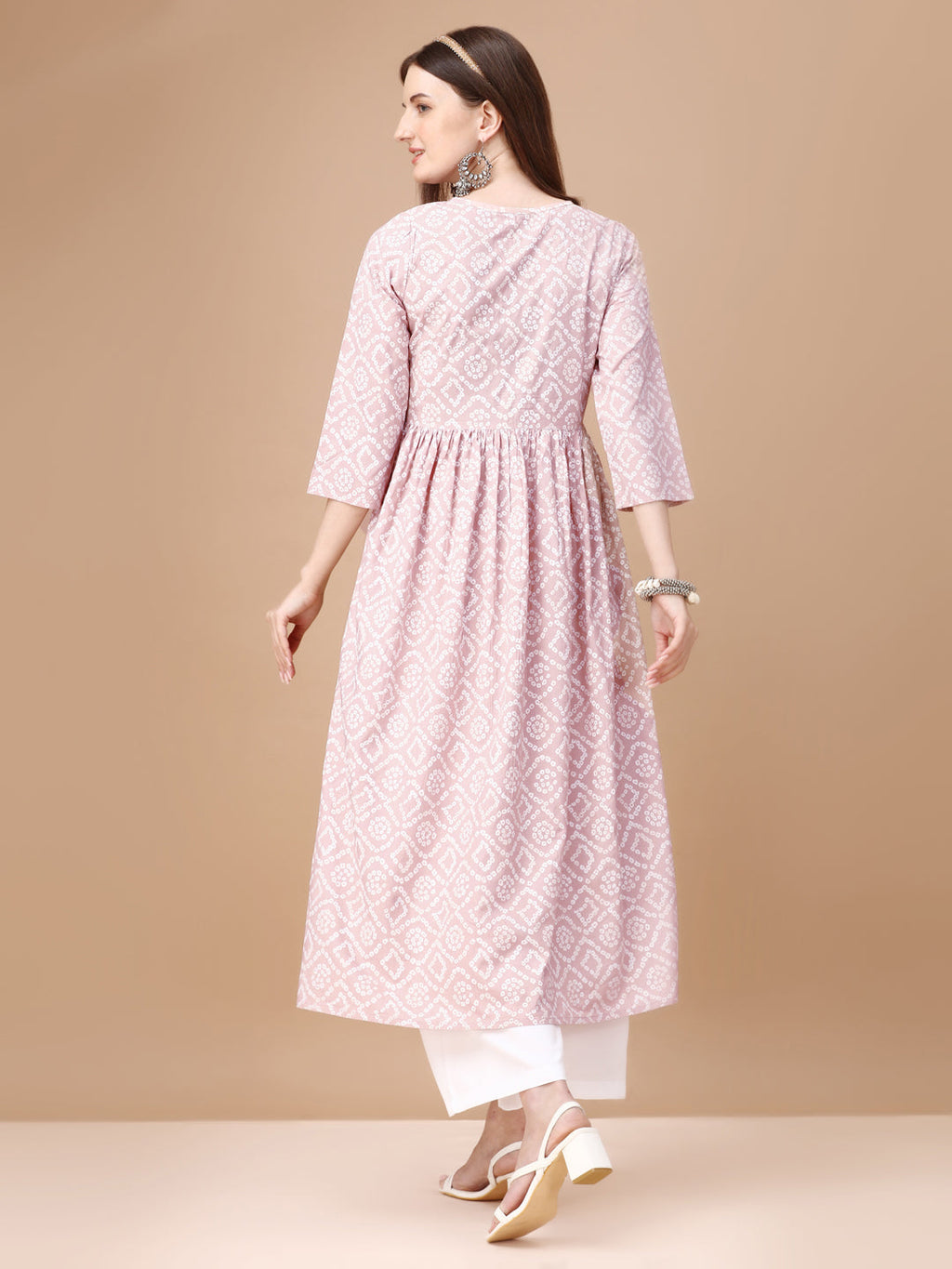 Bandhani Printed Flared Tie Up Neck Kurta, Multicolor - Hiral Fashion - Distacart