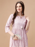 Bandhani Printed Flared Tie Up Neck Kurta, Multicolor - Hiral Fashion - Distacart