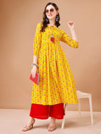 Floral Printed Flared Tie Up Neck Kurta, Multicolor - Hiral Fashion - Distacart