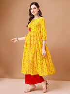 Floral Printed Flared Tie Up Neck Kurta, Multicolor - Hiral Fashion - Distacart