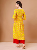Floral Printed Flared Tie Up Neck Kurta, Multicolor - Hiral Fashion - Distacart