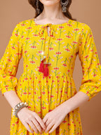 Floral Printed Flared Tie Up Neck Kurta, Multicolor - Hiral Fashion - Distacart