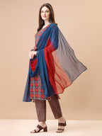 Printed & Little Mirror Embellished Kurta With Pant & Dupatta, Multicolor - Hiral Fashion - Distacart