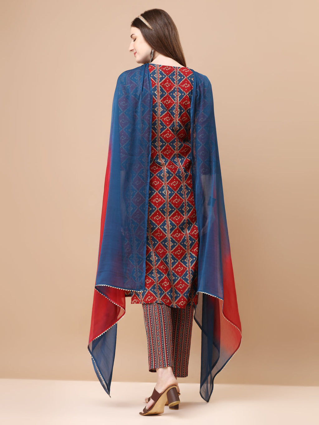 Printed & Little Mirror Embellished Kurta With Pant & Dupatta, Multicolor - Hiral Fashion - Distacart