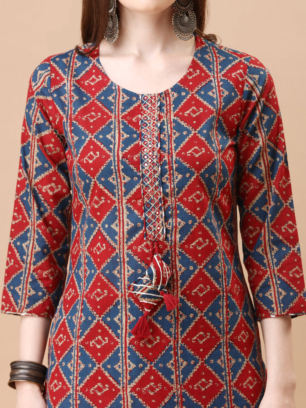 Printed & Little Mirror Embellished Kurta With Pant & Dupatta, Multicolor - Hiral Fashion - Distacart