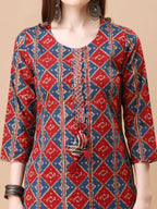 Printed & Little Mirror Embellished Kurta With Pant & Dupatta, Multicolor - Hiral Fashion - Distacart