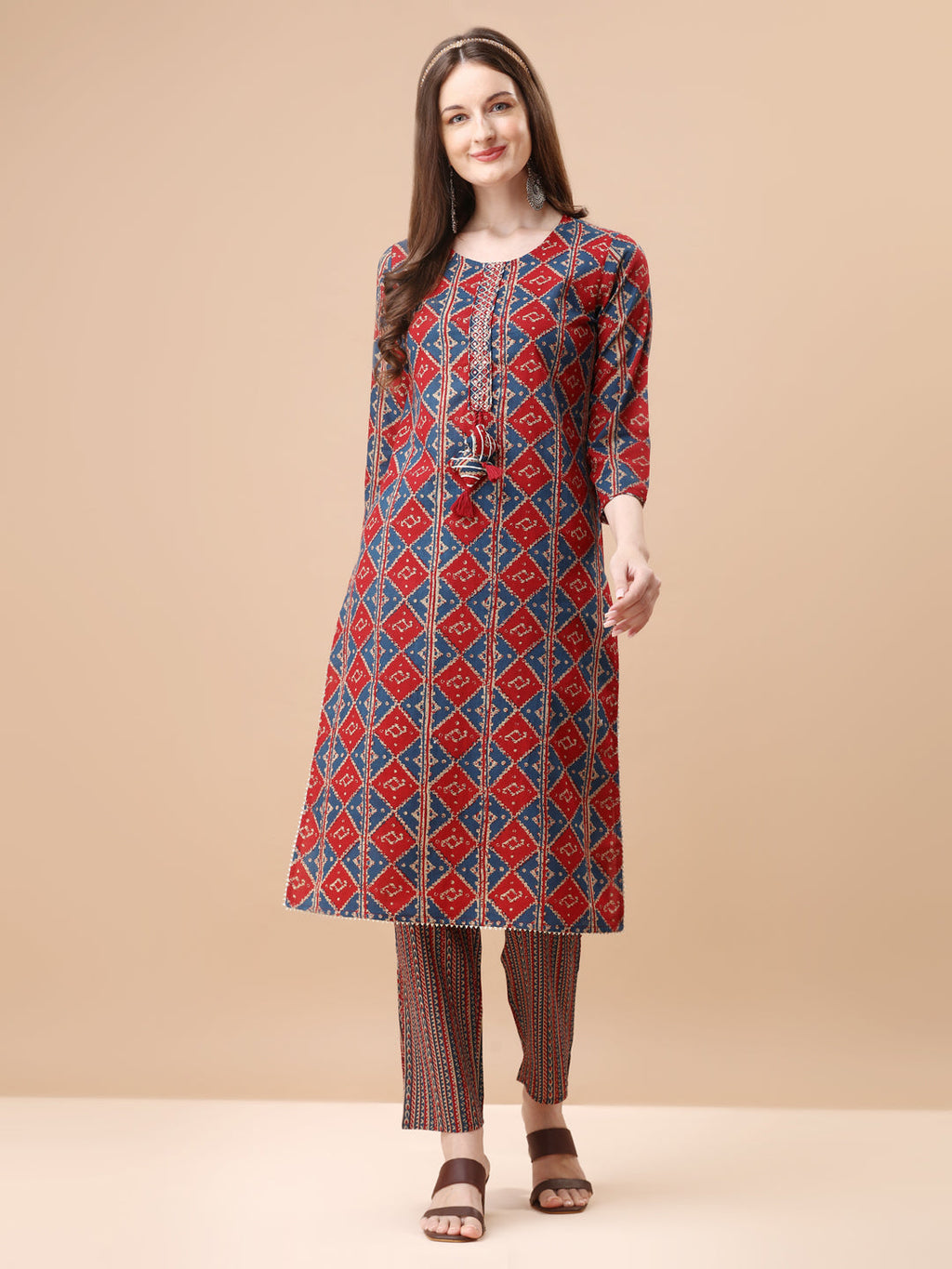 Printed & Little Mirror Embellished Kurta With Pant & Dupatta, Multicolor - Hiral Fashion - Distacart