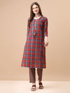 Printed & Little Mirror Embellished Kurta With Pant & Dupatta, Multicolor - Hiral Fashion - Distacart