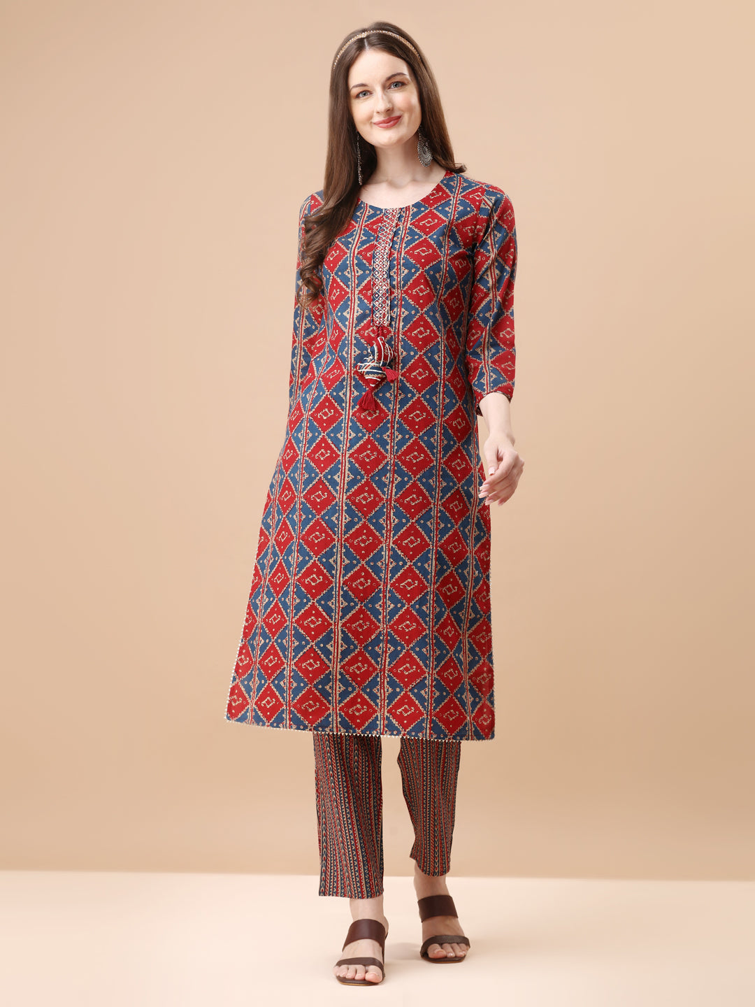 Printed & Little Mirror Embellished Kurta With Pant & Dupatta, Multicolor - Hiral Fashion - Distacart