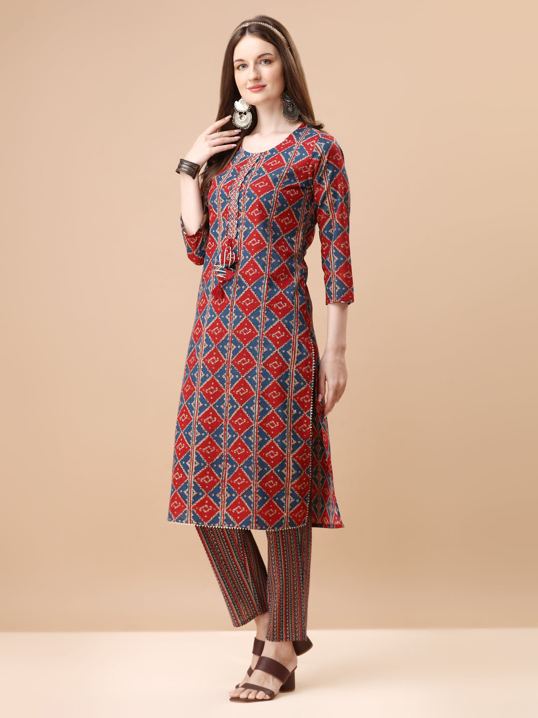 Printed & Little Mirror Embellished Kurta With Pant & Dupatta, Multicolor - Hiral Fashion - Distacart