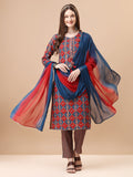 Printed & Little Mirror Embellished Kurta With Pant & Dupatta, Multicolor - Hiral Fashion - Distacart