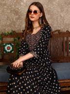 Embroidered & Printed Flared Rayon Kurta Premium Luxury, Multicolor - Hiral Fashion