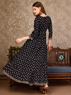 Embroidered & Printed Flared Rayon Kurta Premium Luxury, Multicolor - Hiral Fashion