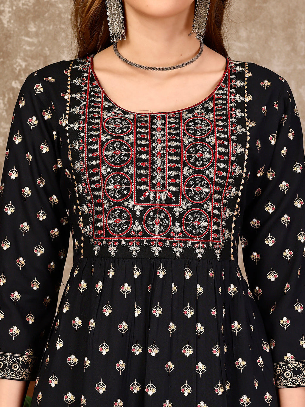 Embroidered & Printed Flared Rayon Kurta Premium Luxury, Multicolor - Hiral Fashion