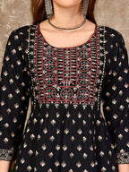 Embroidered & Printed Flared Rayon Kurta Premium Luxury, Multicolor - Hiral Fashion