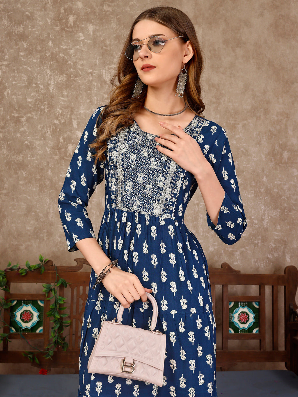Embroidered & Printed Flared Rayon Kurta Premium Luxury, Multicolor - Hiral Fashion