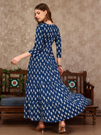 Embroidered & Printed Flared Rayon Kurta Premium Luxury, Multicolor - Hiral Fashion