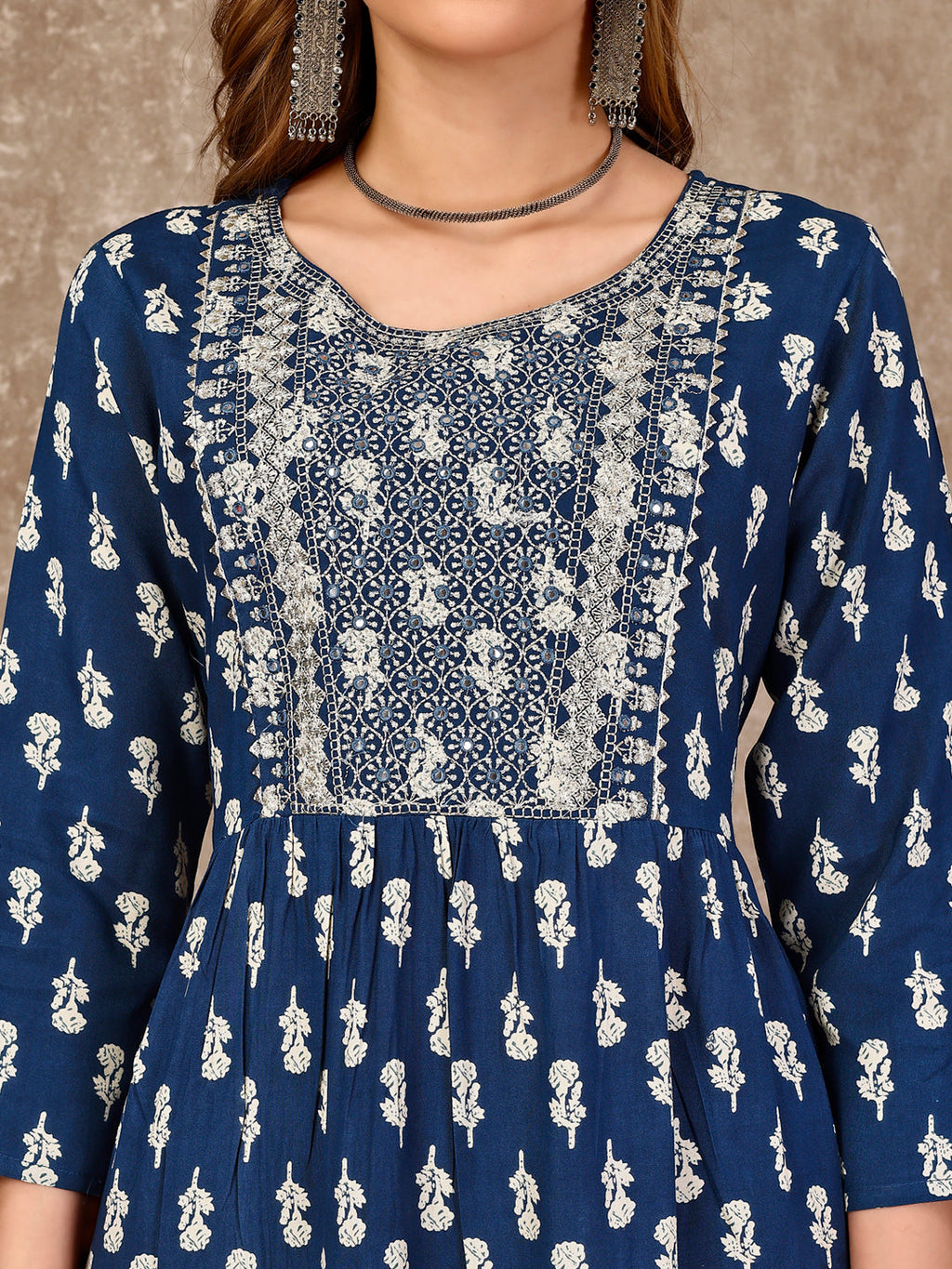 Embroidered & Printed Flared Rayon Kurta Premium Luxury, Multicolor - Hiral Fashion