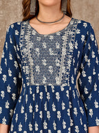 Embroidered & Printed Flared Rayon Kurta Premium Luxury, Multicolor - Hiral Fashion