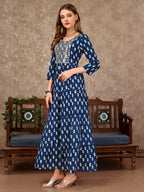 Embroidered & Printed Flared Rayon Kurta Premium Luxury, Multicolor - Hiral Fashion