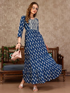 Embroidered & Printed Flared Rayon Kurta Premium Luxury, Multicolor - Hiral Fashion